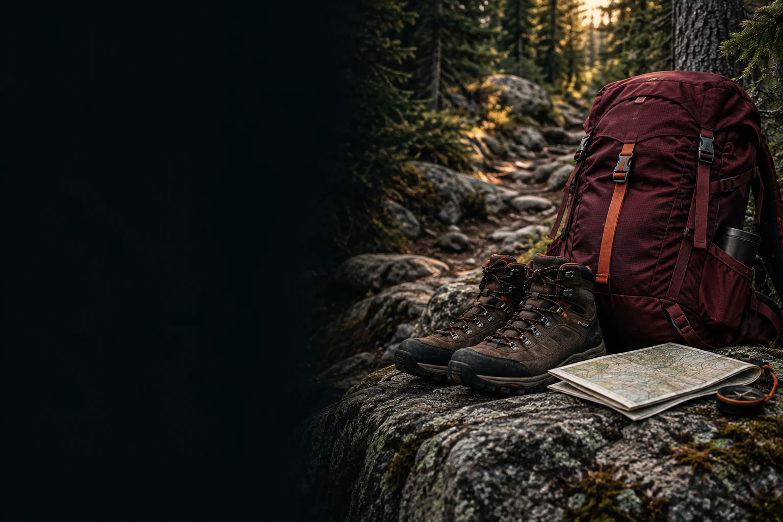Hiking plans and gear fading into charcoal